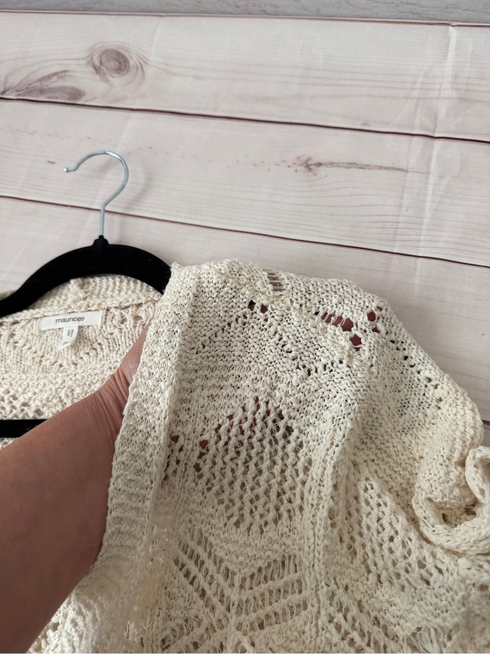 Maurices Cream Open-Front Lace Knit Cardigan Size 1X - Picture 7 of 7